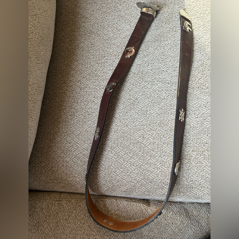 Brown Leather Belt with Silver Animal Accents Southwest 36” Men’s Womens Concho